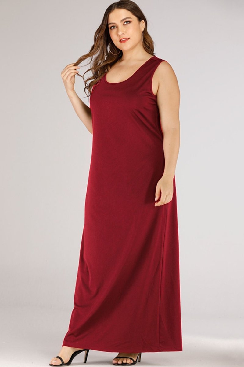 Plus Size Scoop Neck Maxi Tank Dress - TapLike