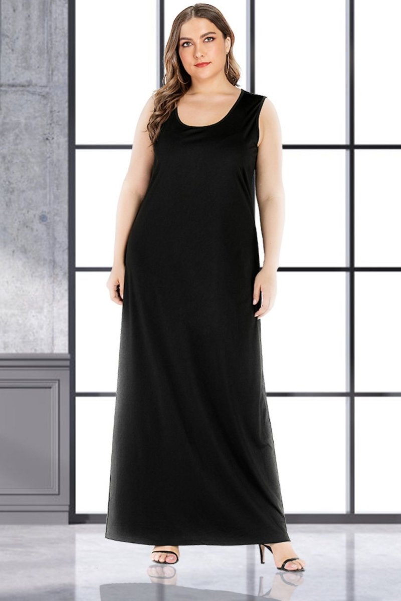 Plus Size Scoop Neck Maxi Tank Dress - TapLike