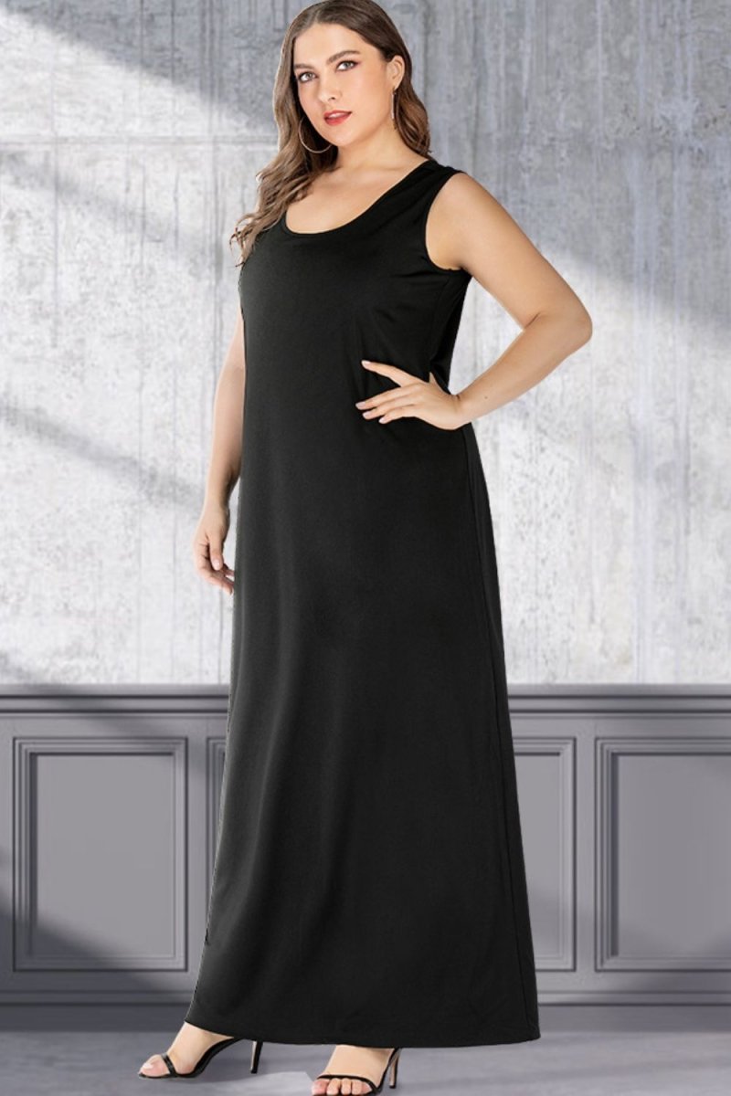 Plus Size Scoop Neck Maxi Tank Dress - TapLike