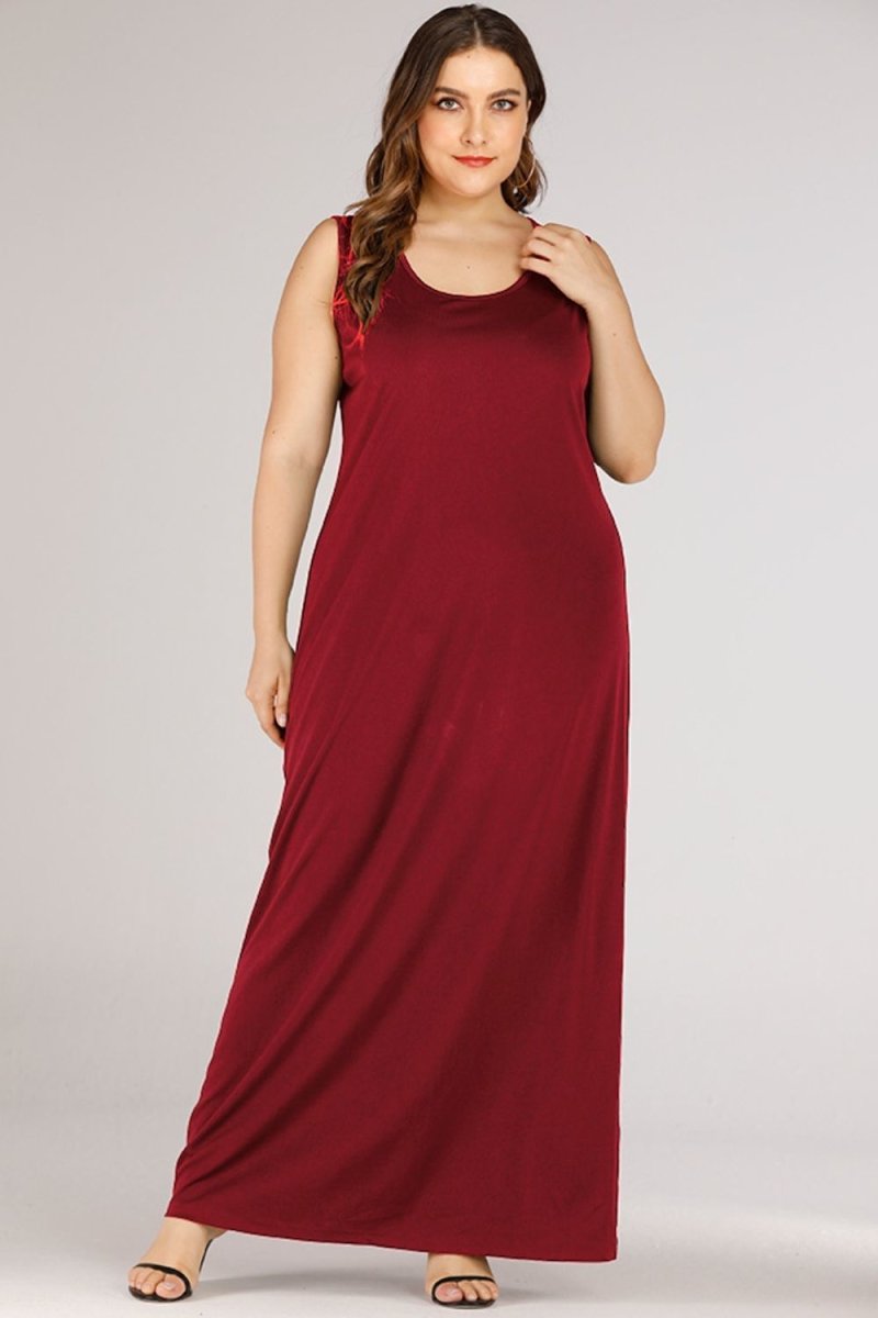 Plus Size Scoop Neck Maxi Tank Dress - TapLike