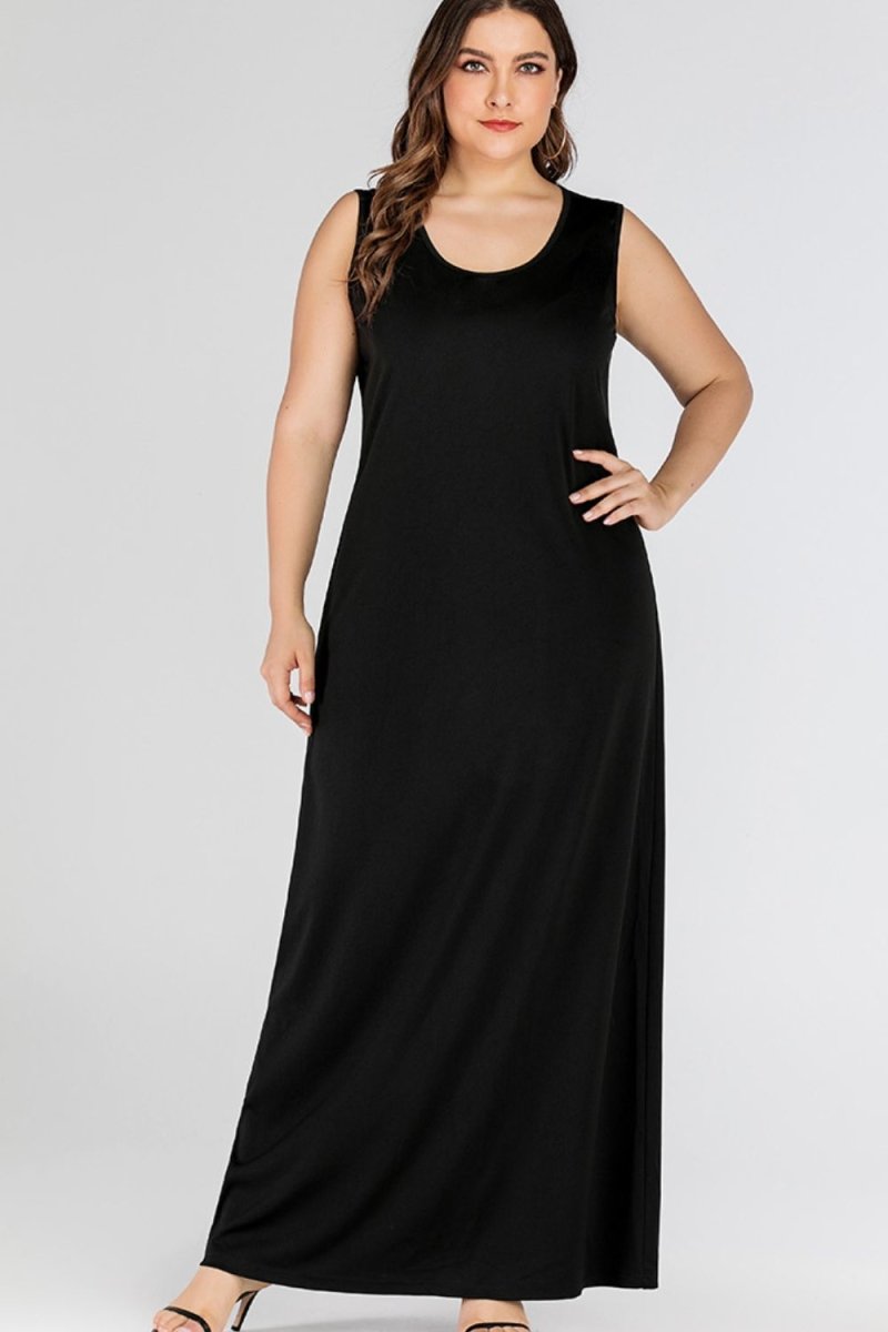 Plus Size Scoop Neck Maxi Tank Dress - TapLike