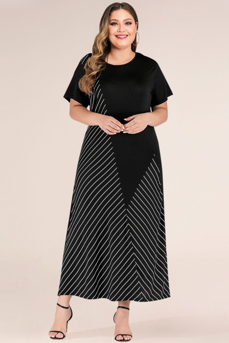Plus Size Striped Color Block Tee Dress CFG - Taplike