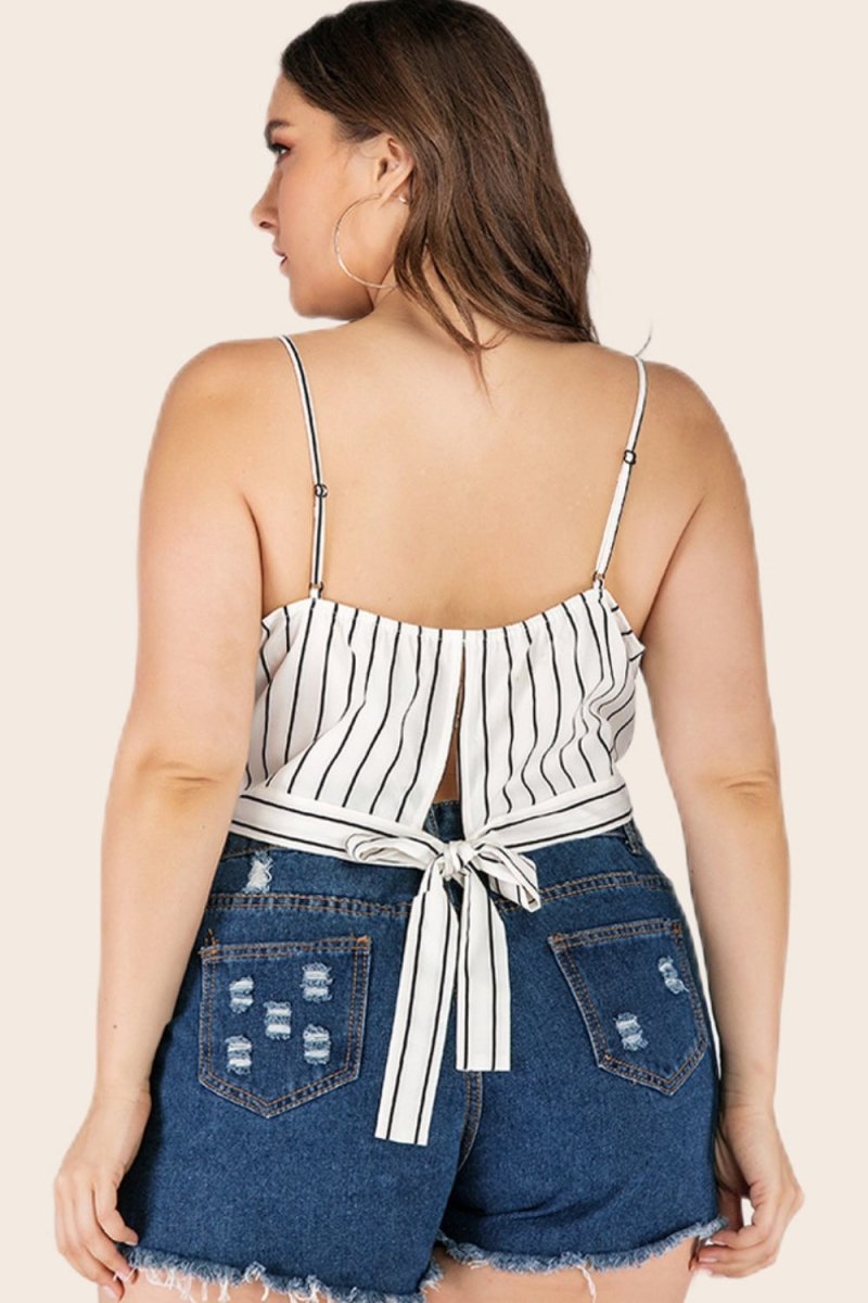 Plus Size Striped Tie-Back Cropped Cami - TapLike