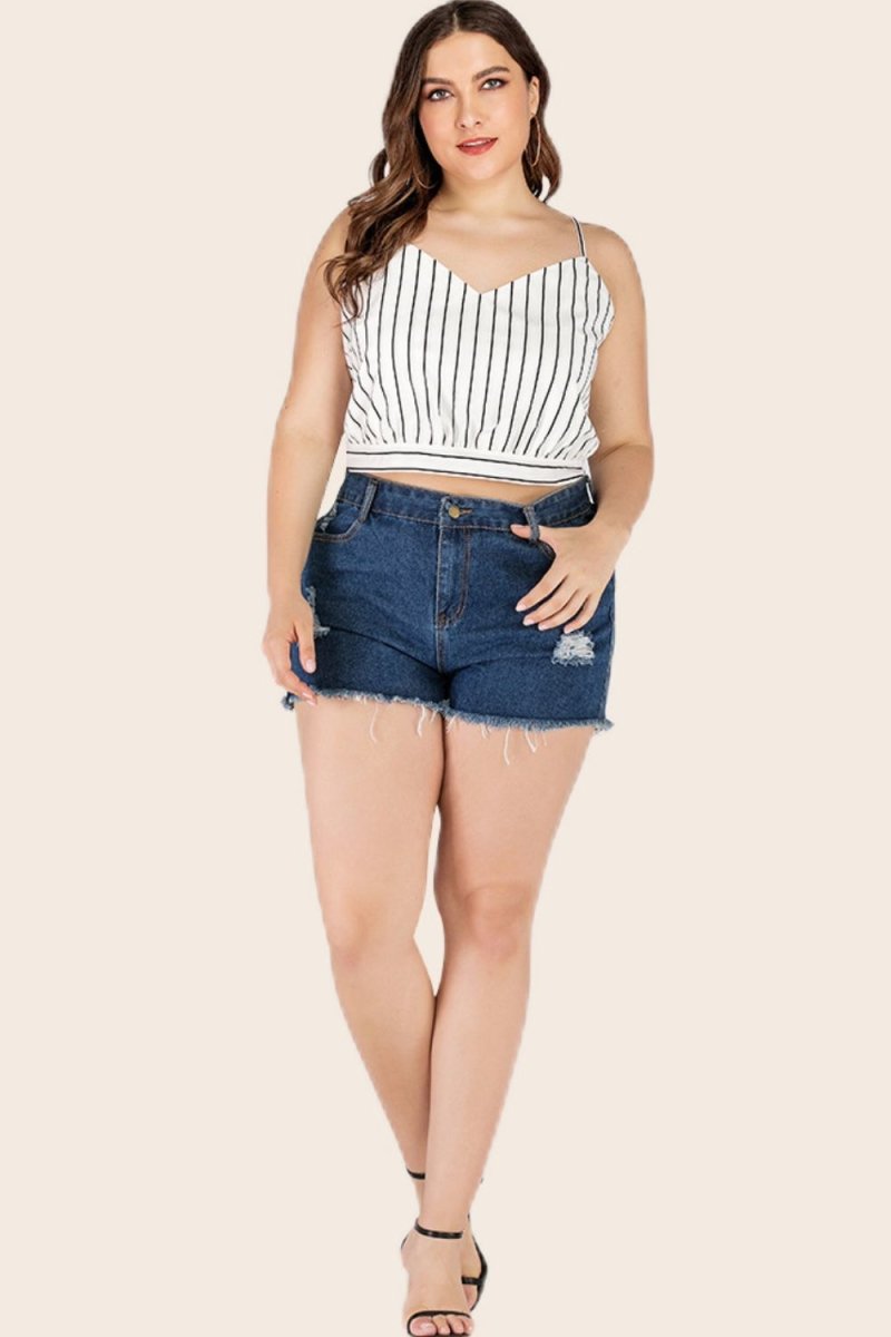 Plus Size Striped Tie-Back Cropped Cami - TapLike