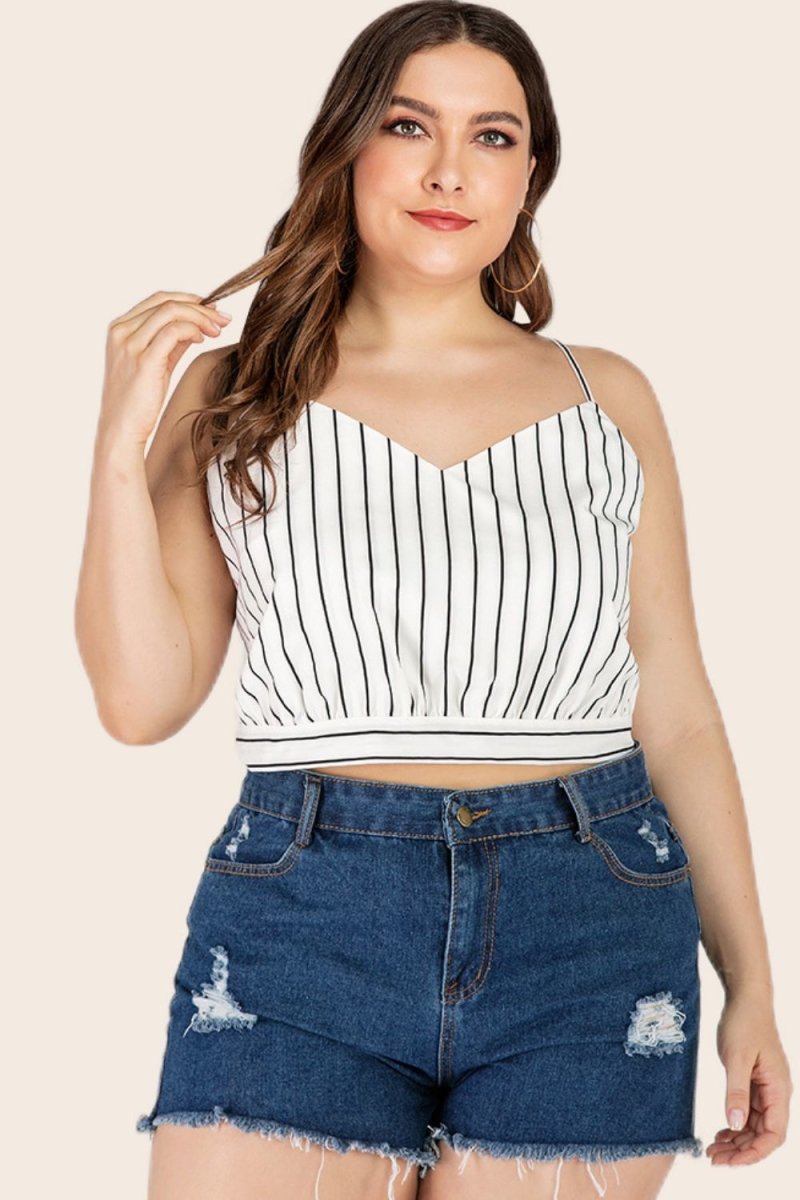 Plus Size Striped Tie-Back Cropped Cami - TapLike