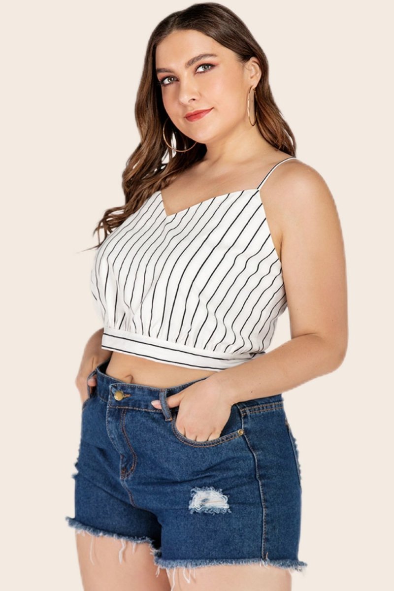 Plus Size Striped Tie-Back Cropped Cami - TapLike