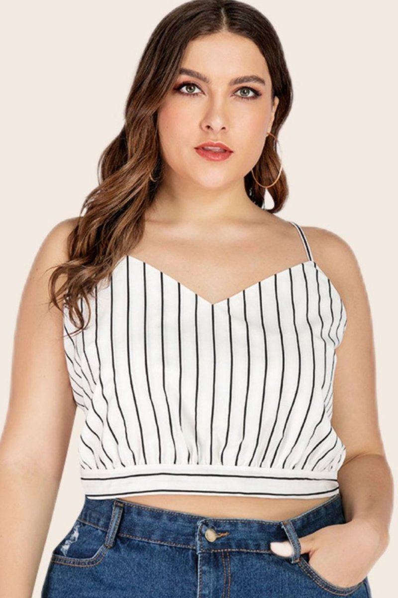 Plus Size Striped Tie-Back Cropped Cami - TapLike