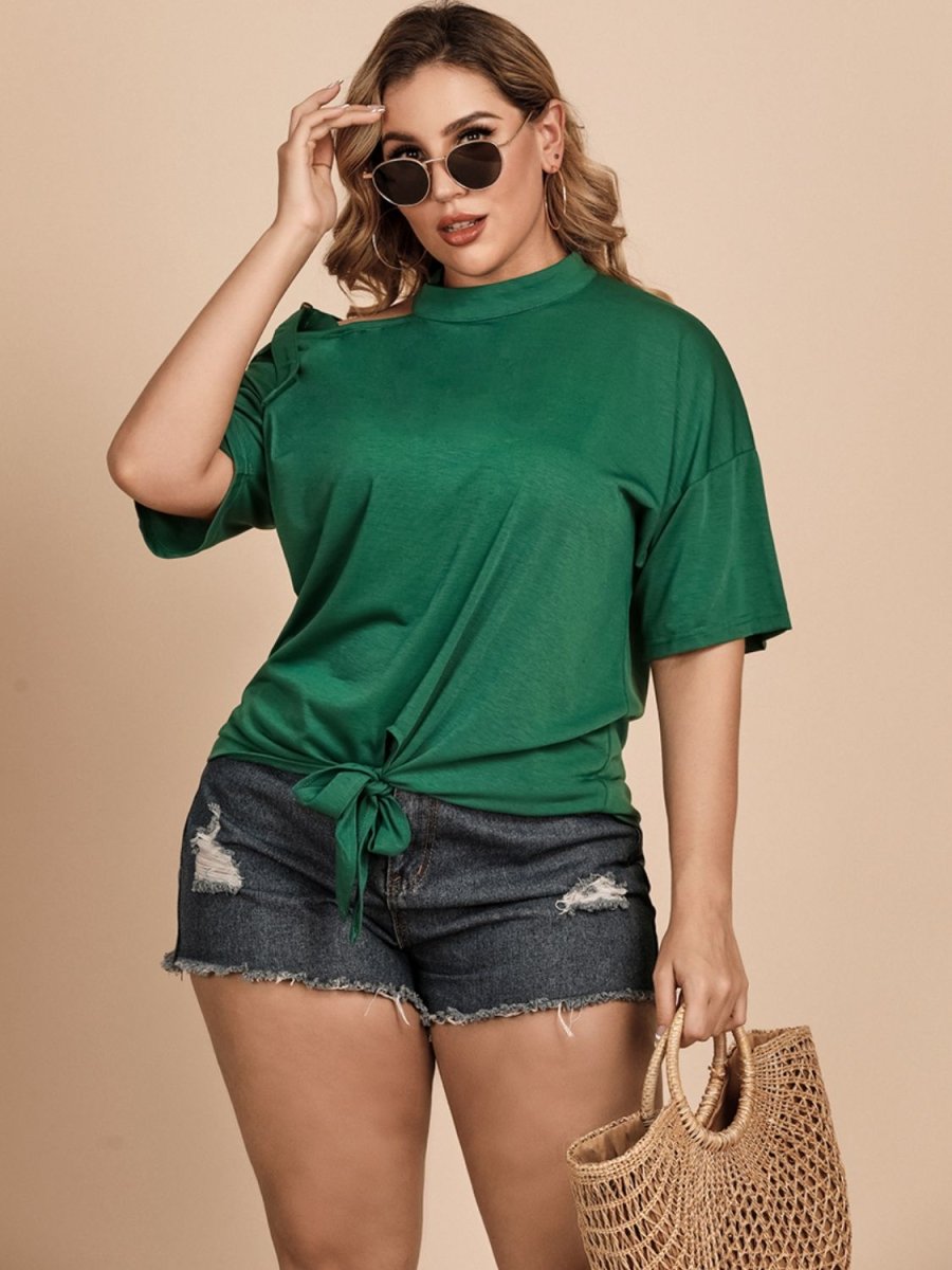 Plus Size Tied Cold-Shoulder Tee Shirt - TapLike