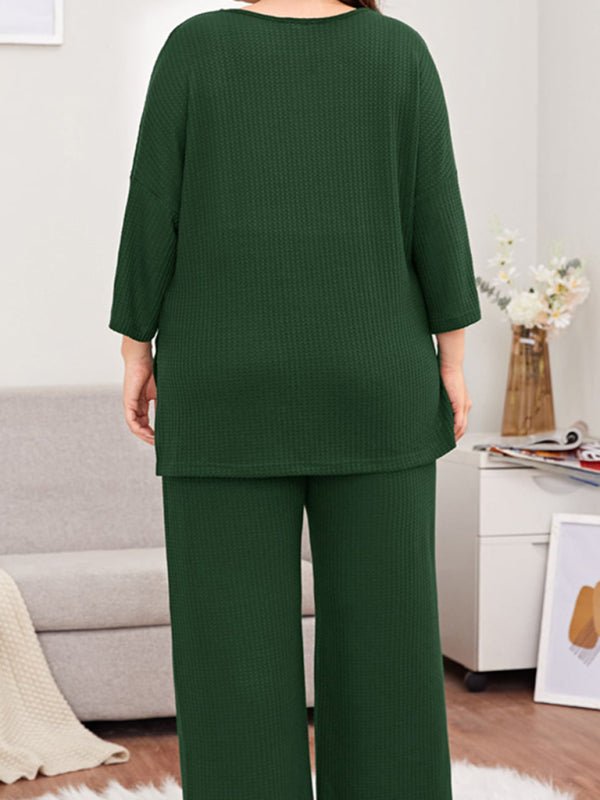 Plus Size Women's Casual Three-quarter Sleeve Trousers Two-piece Homewear - TapLike