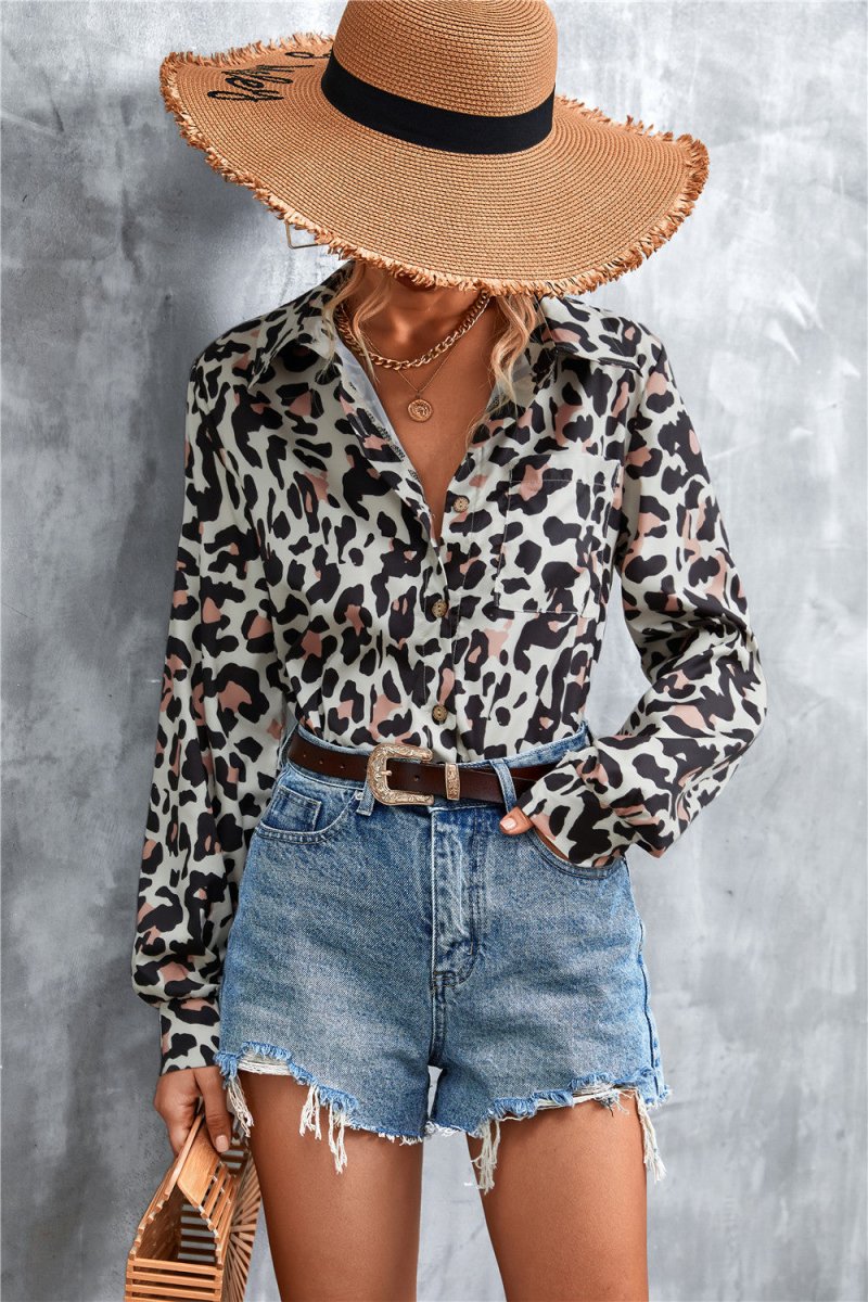 Printed Button Down Long Sleeve Shirt - TapLike