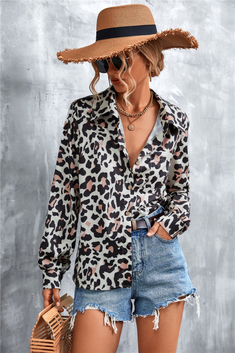 Printed Button Down Long Sleeve Shirt - TapLike