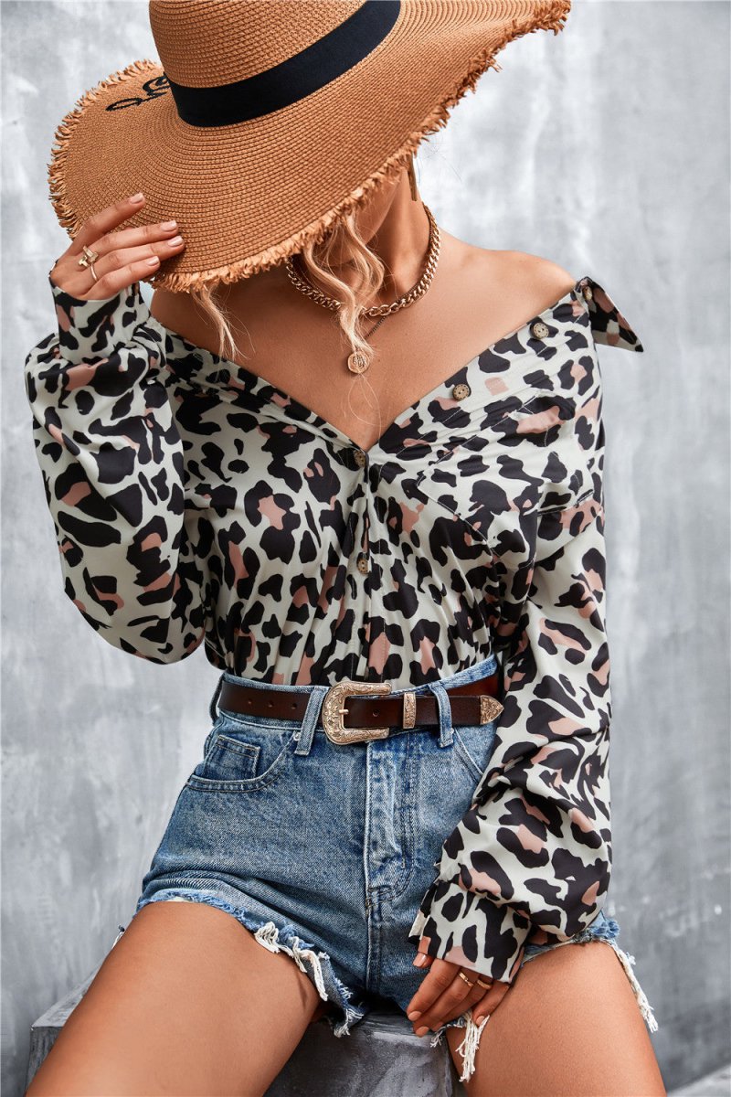 Printed Button Down Long Sleeve Shirt - TapLike