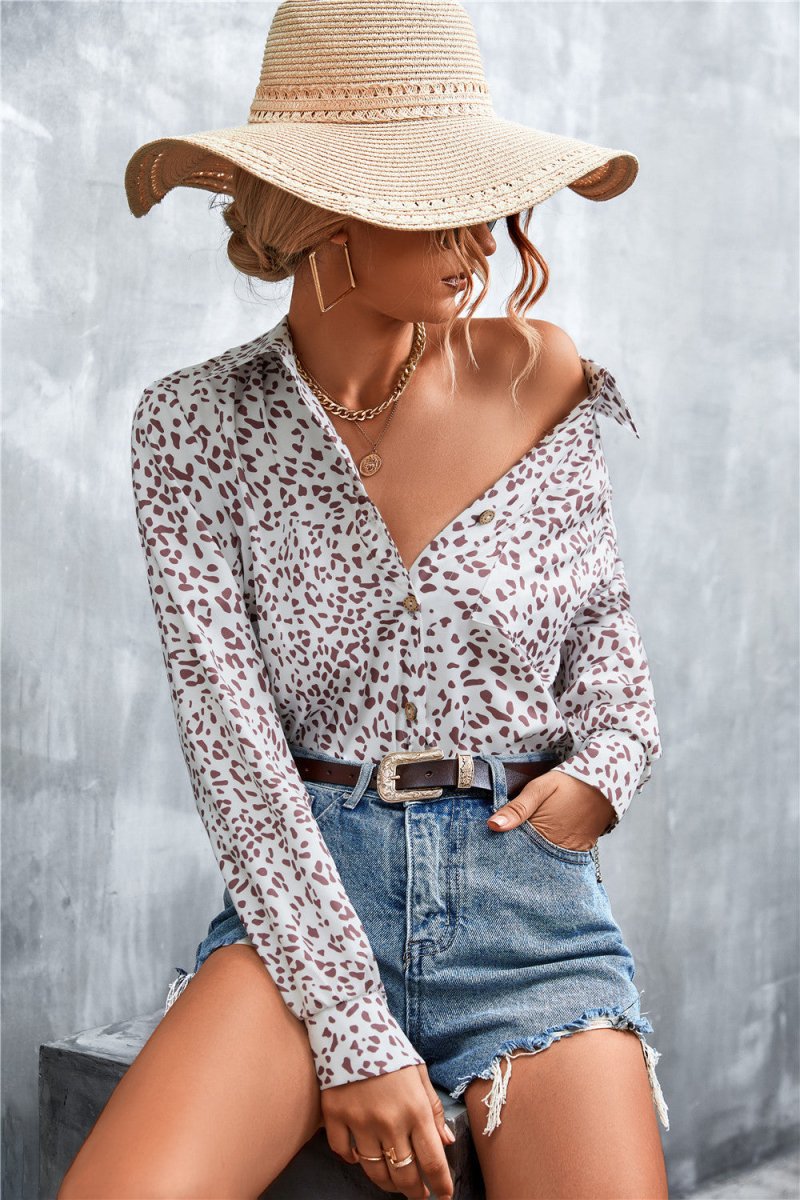 Printed Button Down Long Sleeve Shirt - TapLike