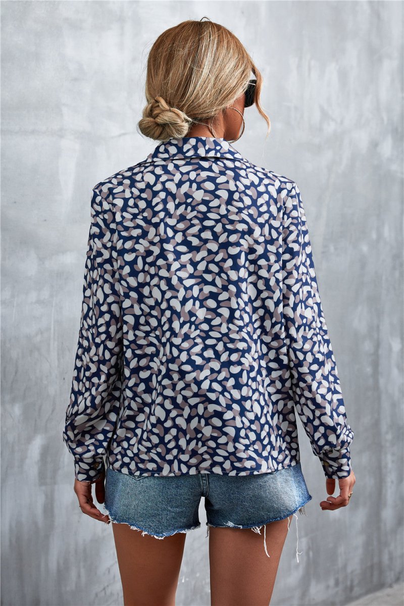 Printed Button Down Long Sleeve Shirt - TapLike