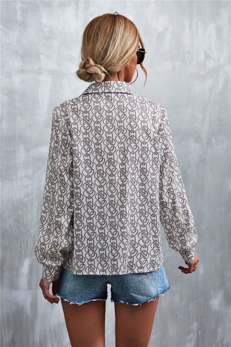 Printed Button Down Long Sleeve Shirt - TapLike