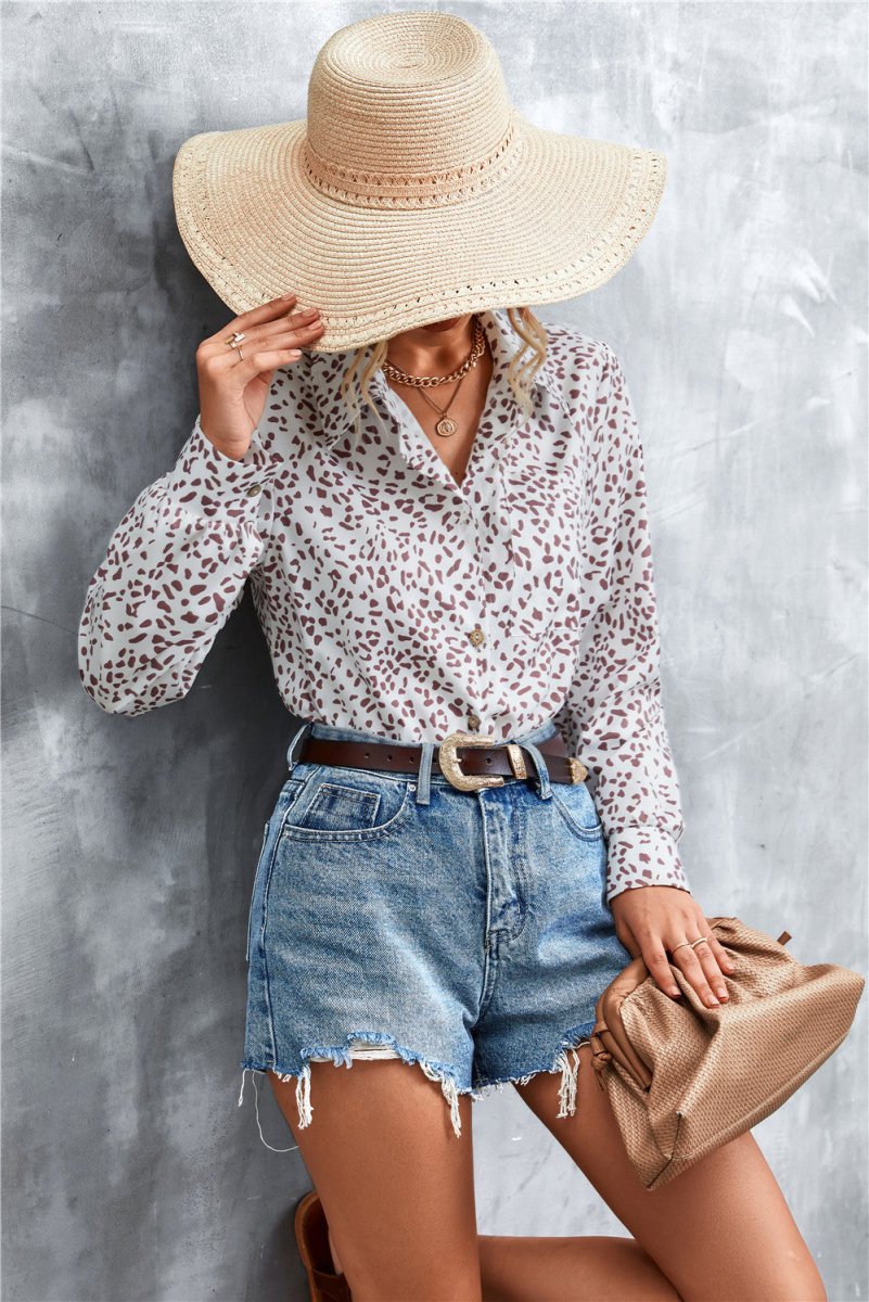 Printed Button Down Long Sleeve Shirt - TapLike