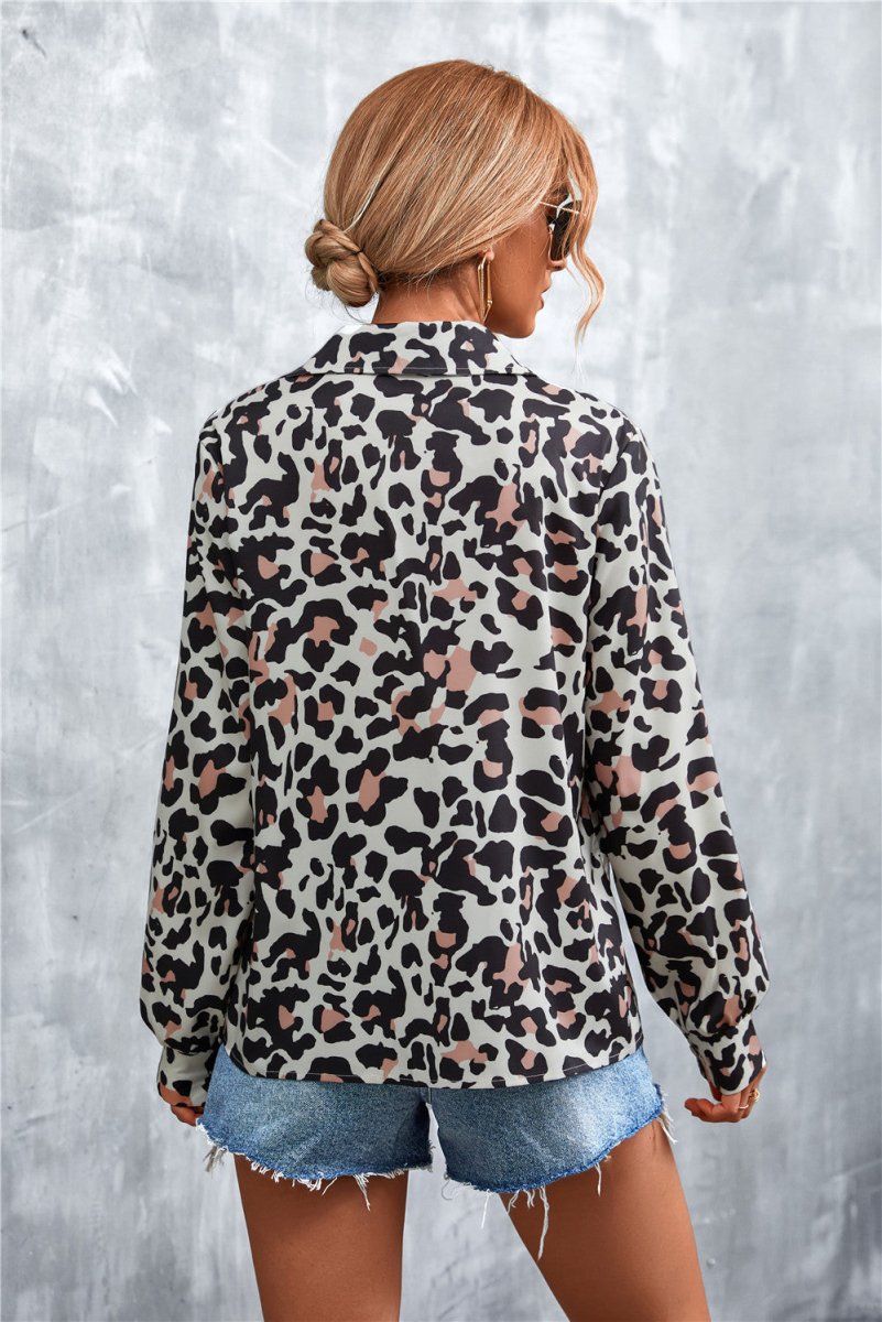 Printed Button Down Long Sleeve Shirt - TapLike