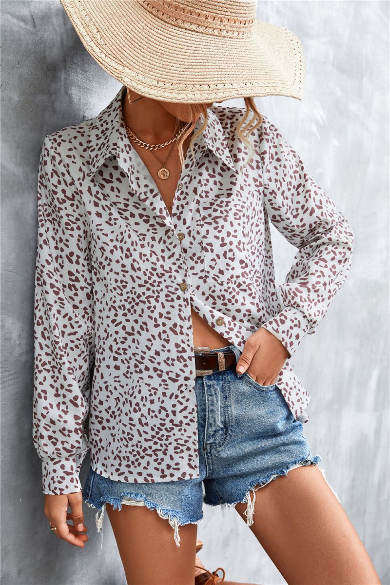 Printed Button Down Long Sleeve Shirt - TapLike