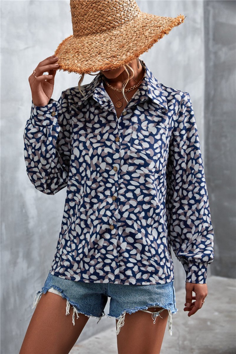 Printed Button Down Long Sleeve Shirt - TapLike