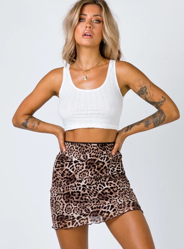 Printed mesh skirt high waist double layer slim wrap hip skirt - TapLike