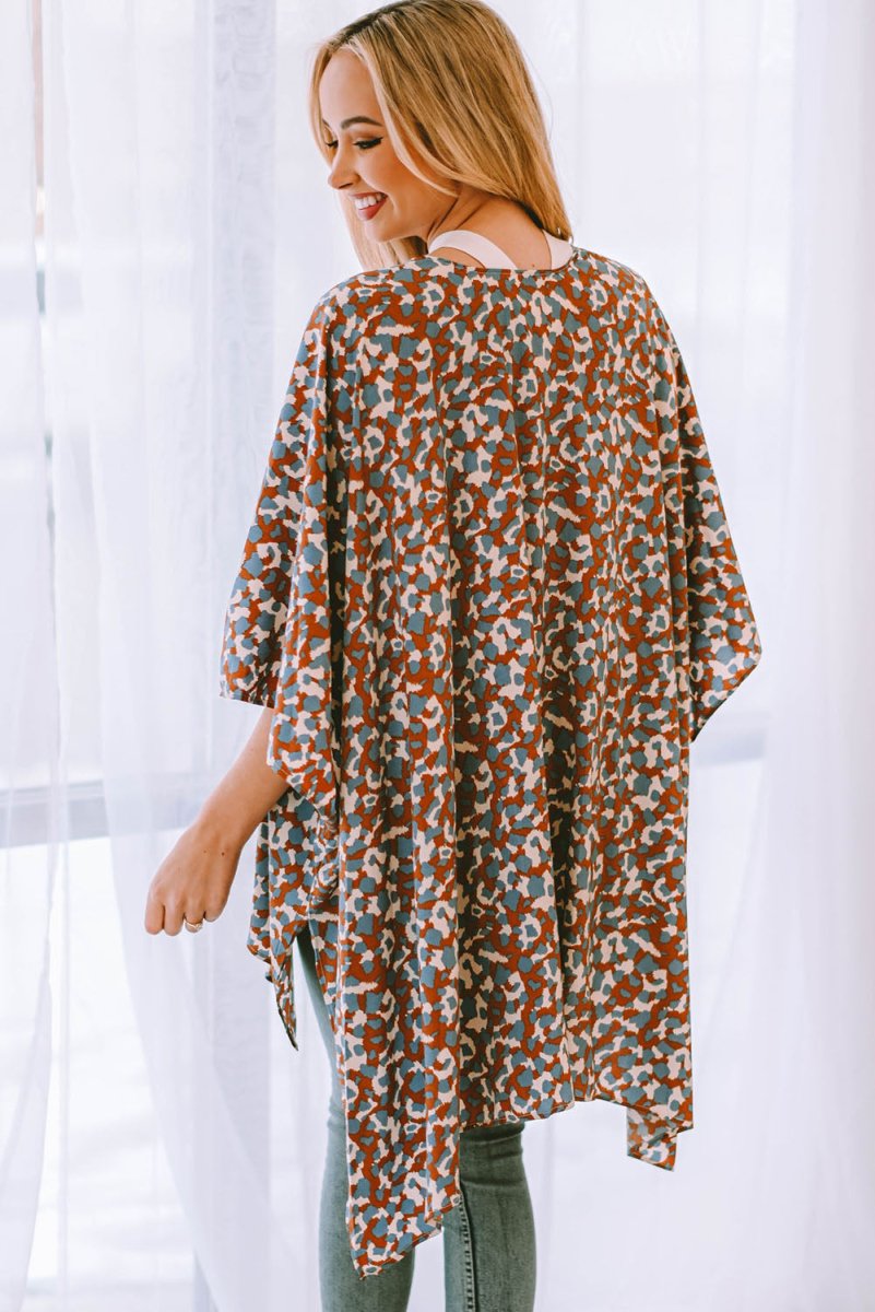 Printed Open Front Three-Quarter Sleeve Cover Up 10010088311 - TapLike