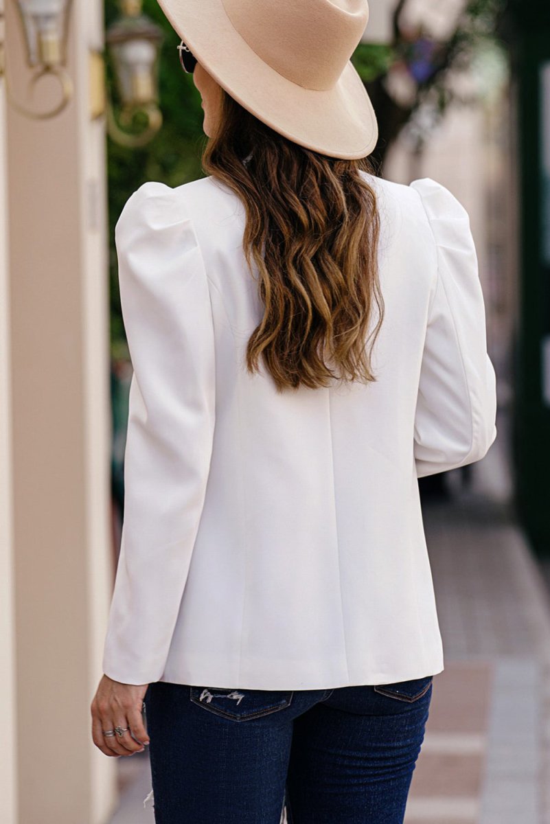 Puff Sleeve Shawl Collar Blazer - TapLike