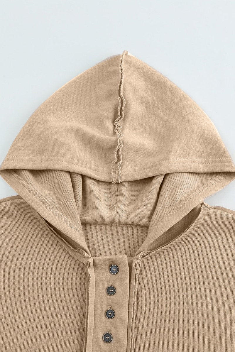 Quarter-Button Exposed Seam Dropped Shoulder Hoodie 10010030551 - TapLike