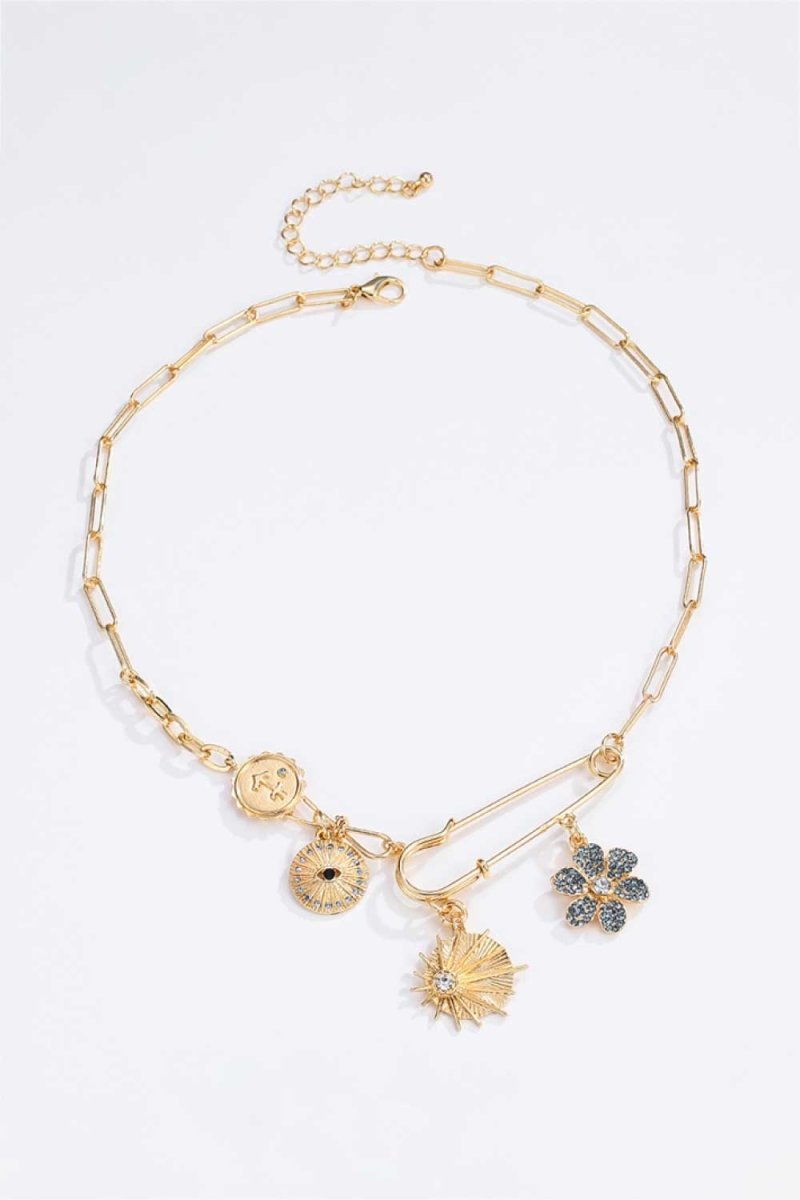Rhinestone Flower Paperclip Chain Necklace - TapLike