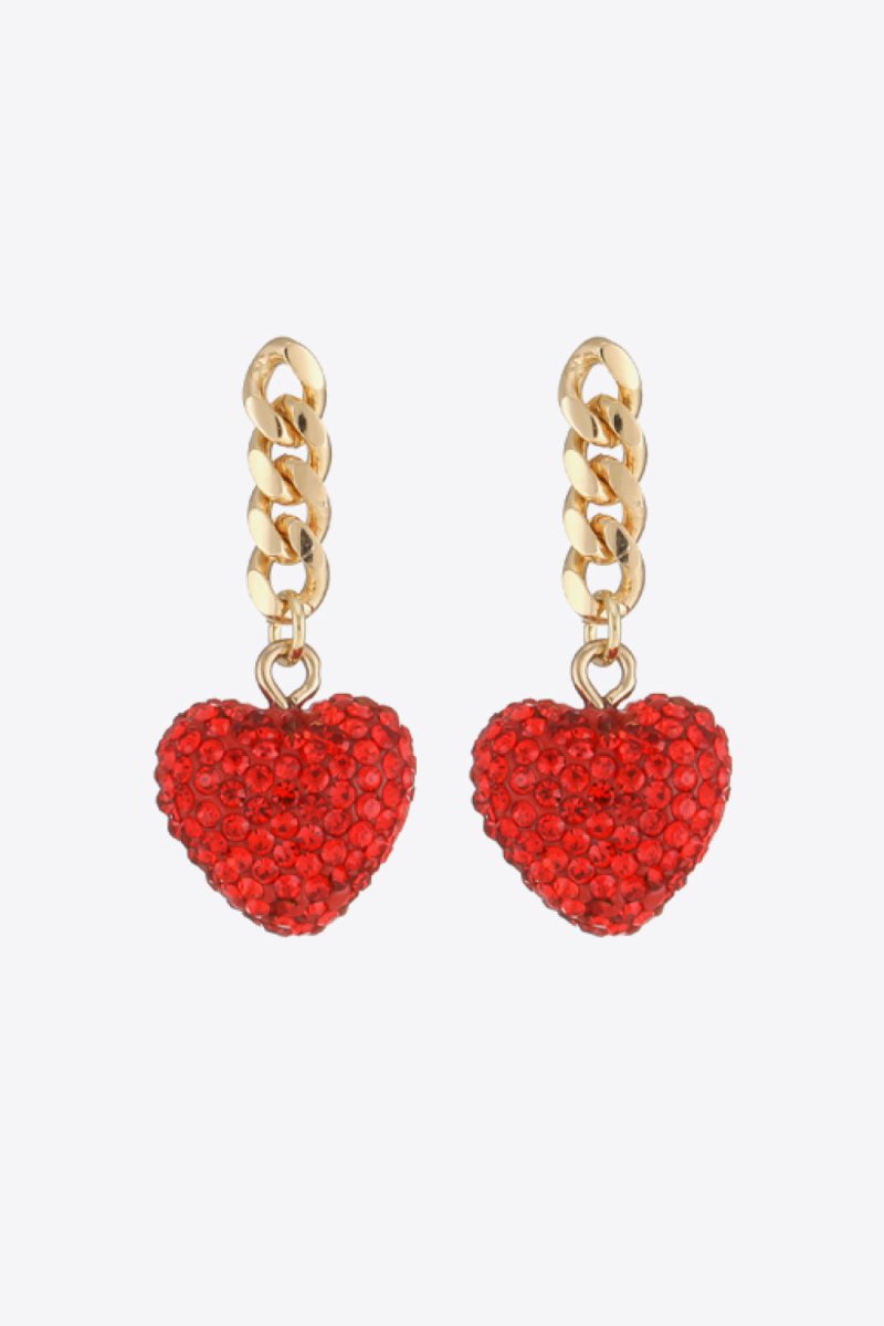 Rhinestone Heart Chain Drop Earrings - TapLike