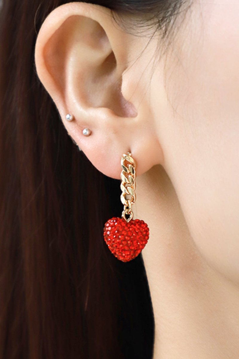 Rhinestone Heart Chain Drop Earrings - TapLike