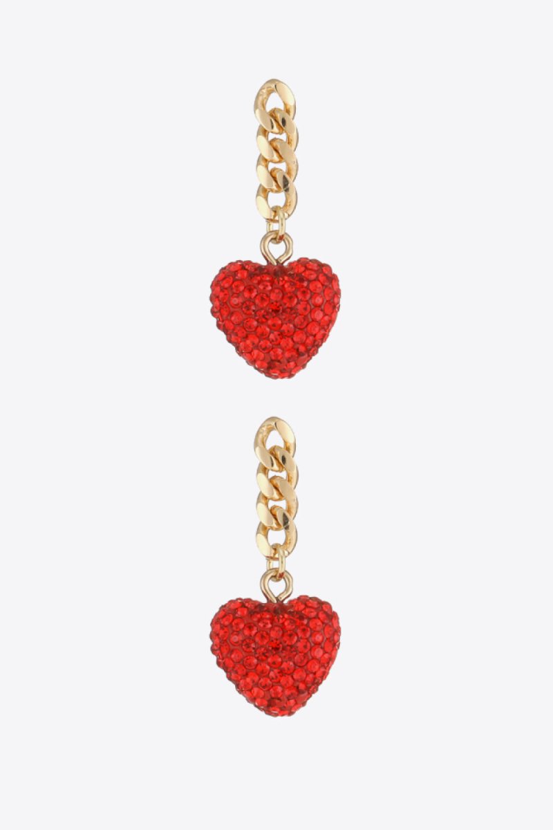 Rhinestone Heart Chain Drop Earrings - TapLike