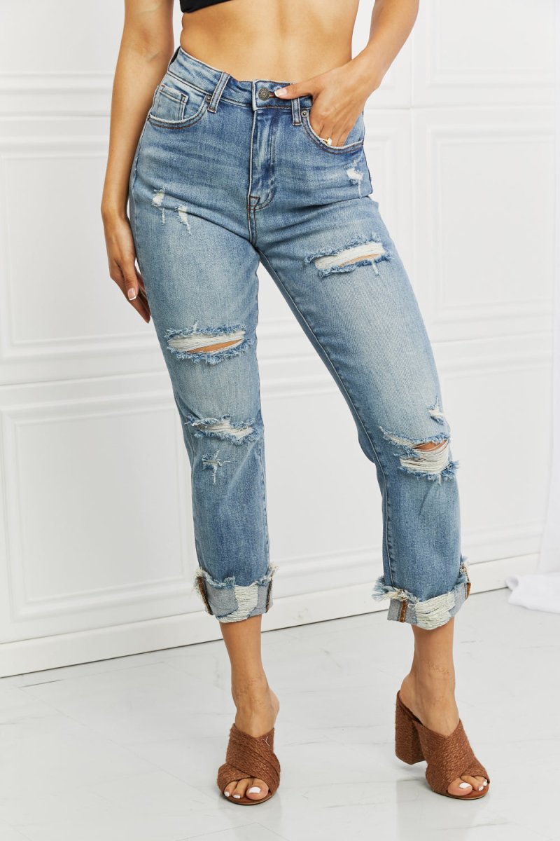 RISEN Full Size Leilani Distressed Straight Leg Jeans - Taplike
