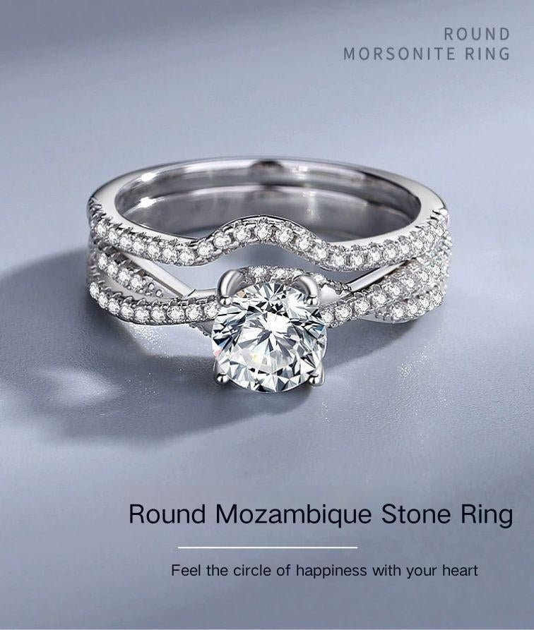 Round moissanite diamond ring in S95 sterling silver with European and American light style set ring 2 ways to wear - TapLike