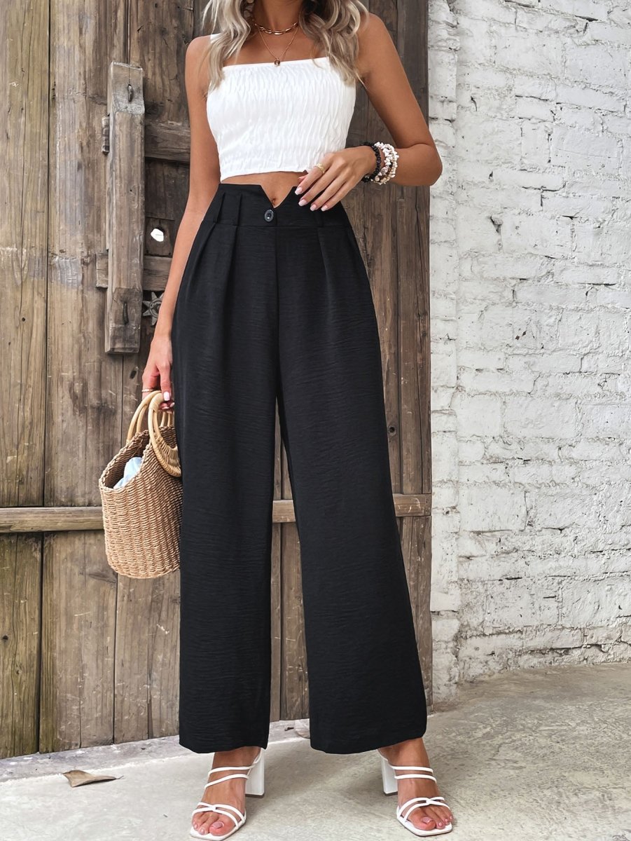 Ruched High Waist Straight Leg Pants - Taplike