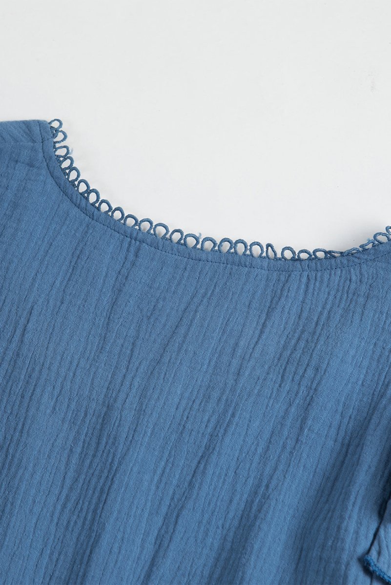 Ruffled V-Neck Flounce Sleeve Textured Dress - TapLike