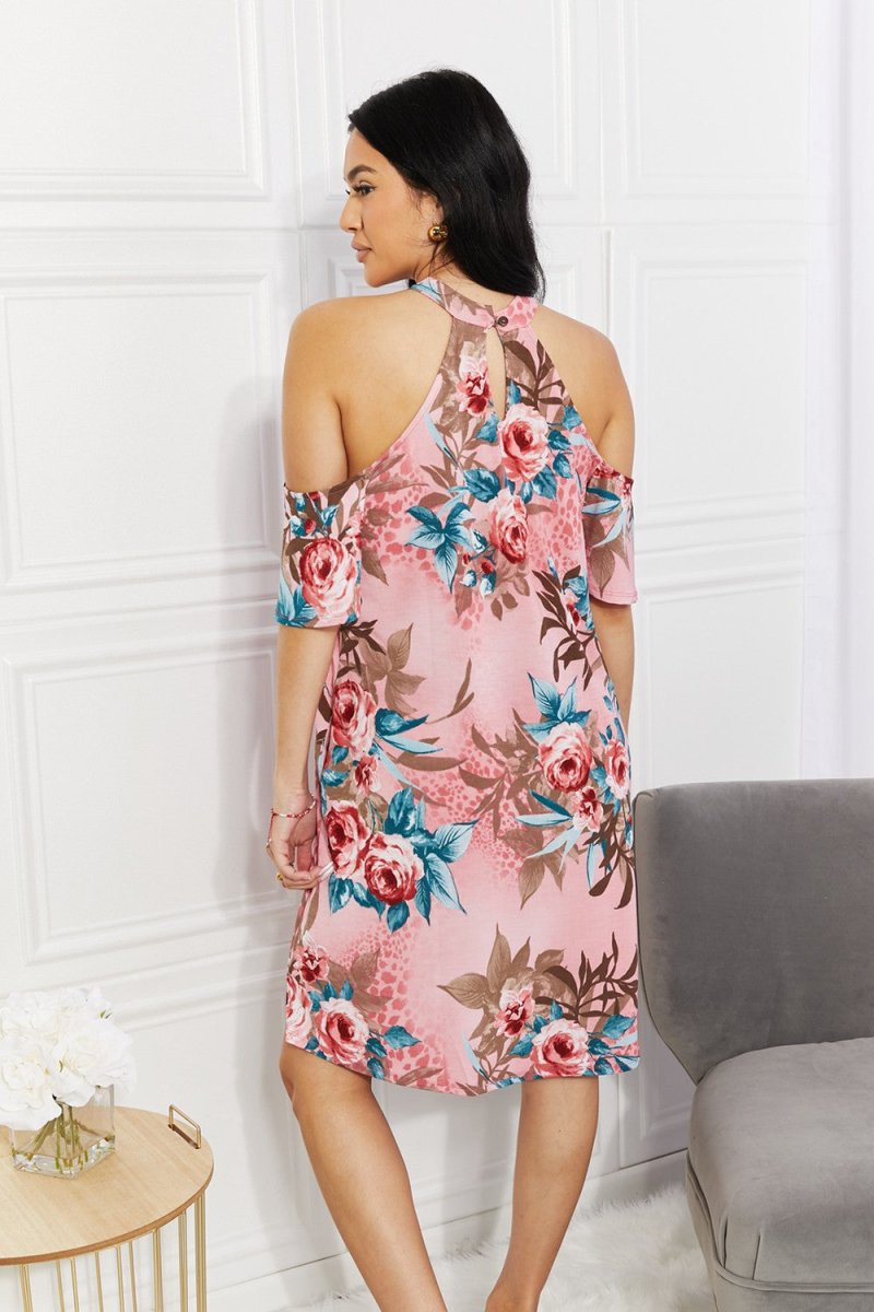 Sew In Love Full Size Fresh-Cut Flowers Cold-Shoulder Dress - TapLike