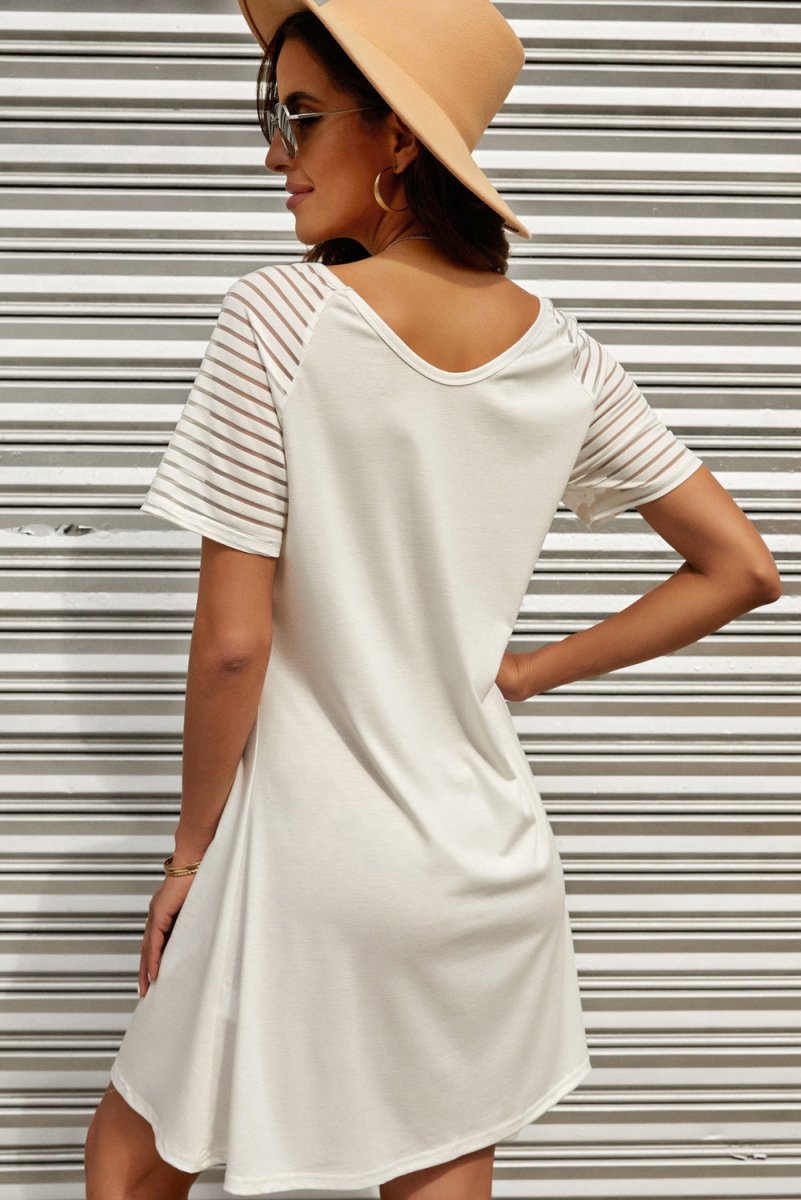 Sheer Striped Raglan Sleeve T-Shirt Dress - TapLike
