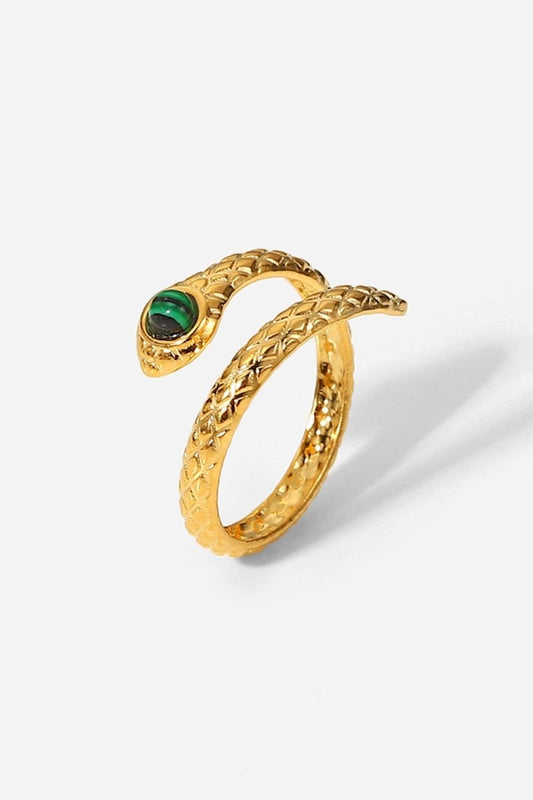 Snake Charmer Malachite Snake-Shaped Bypass Ring - TapLike