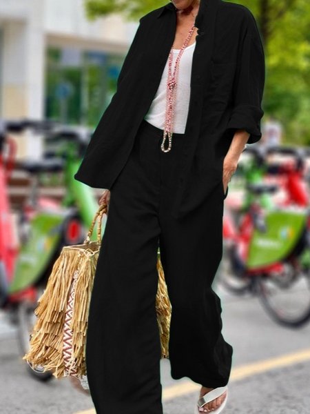 Solid Color Shirt Pantsuit HFH5939SC9 - Taplike