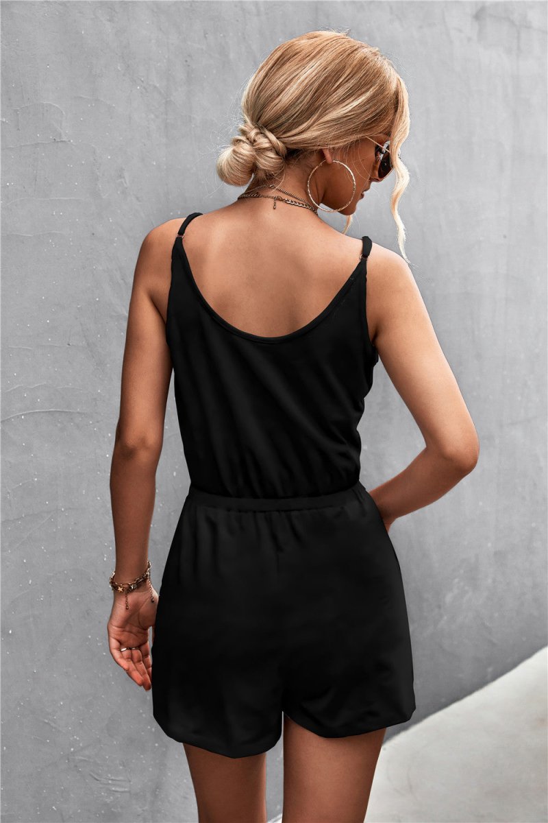 Spaghetti Strap V-Neck Pocket Romper - Taplike