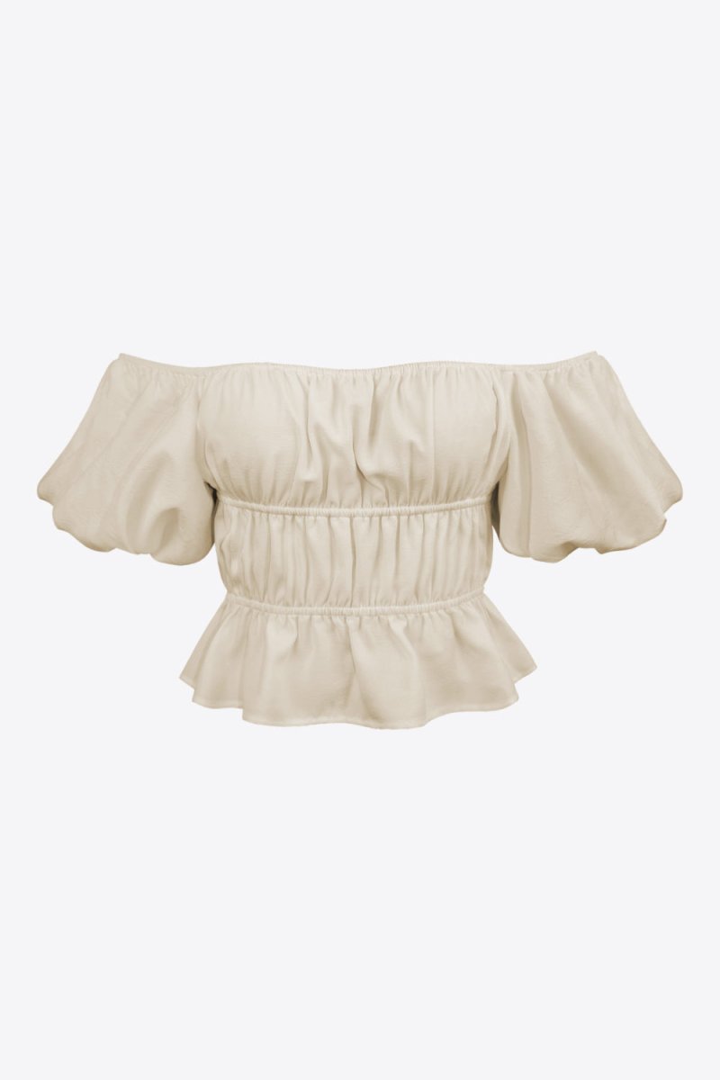 Square Neck Balloon Sleeve Cropped Blouse - Taplike