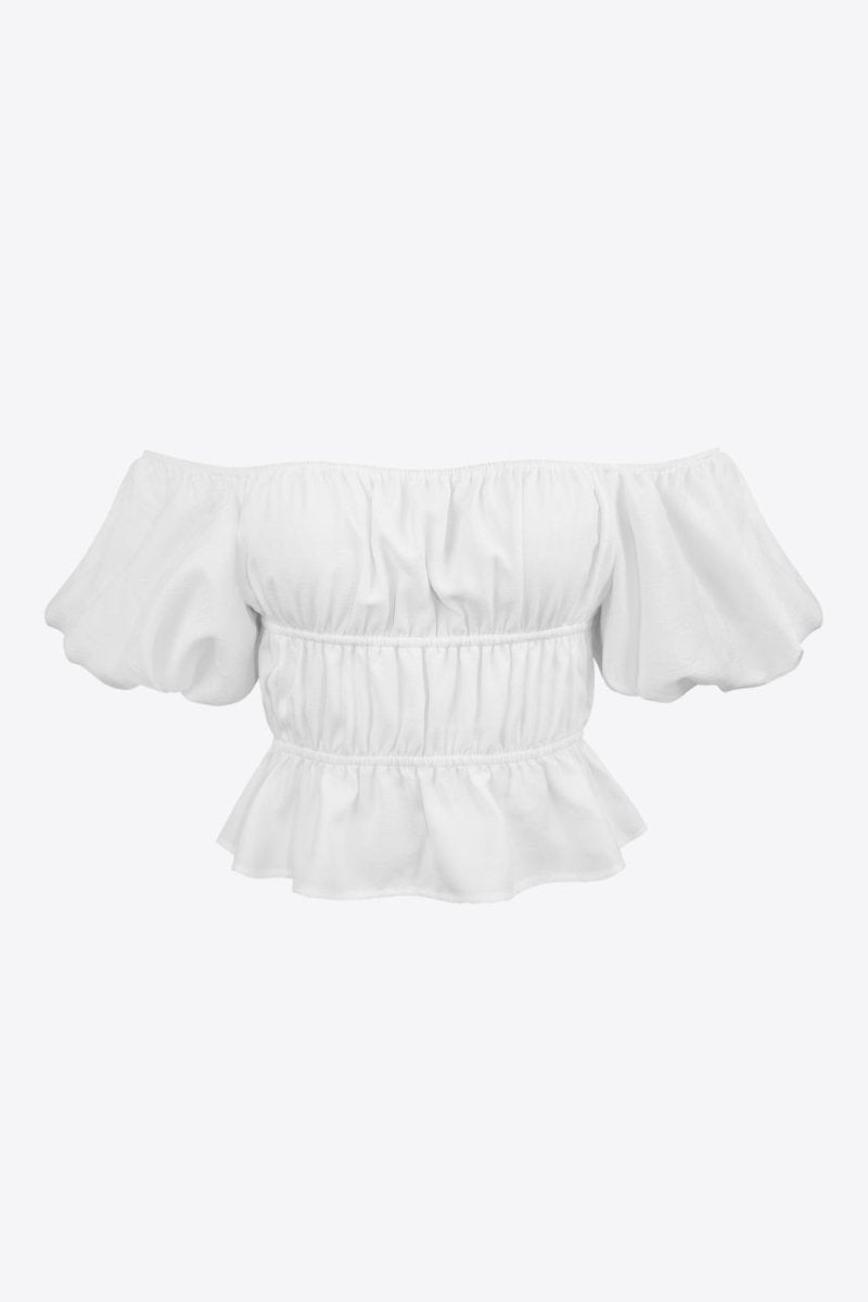 Square Neck Balloon Sleeve Cropped Blouse - Taplike