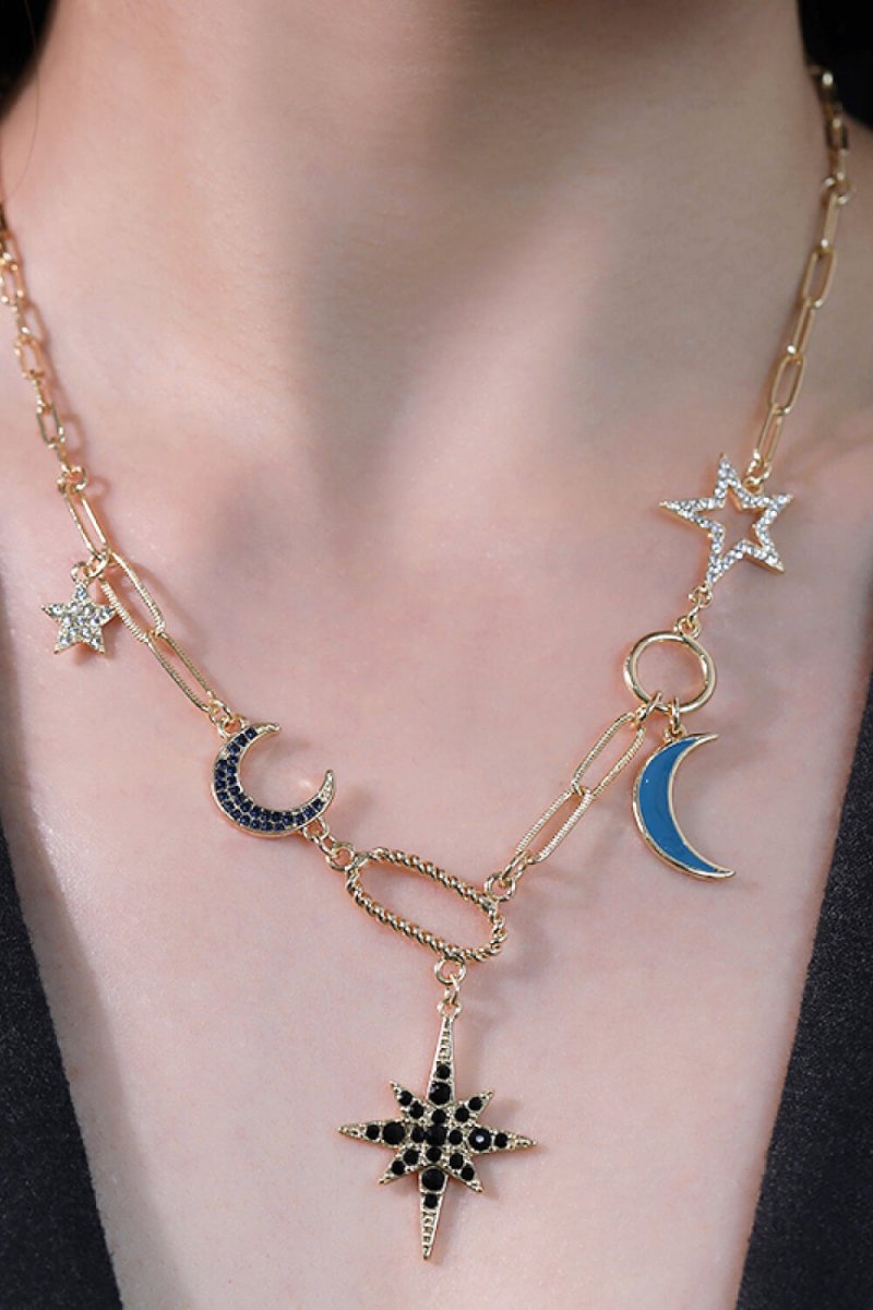 Star and Moon Rhinestone Alloy Necklace - TapLike