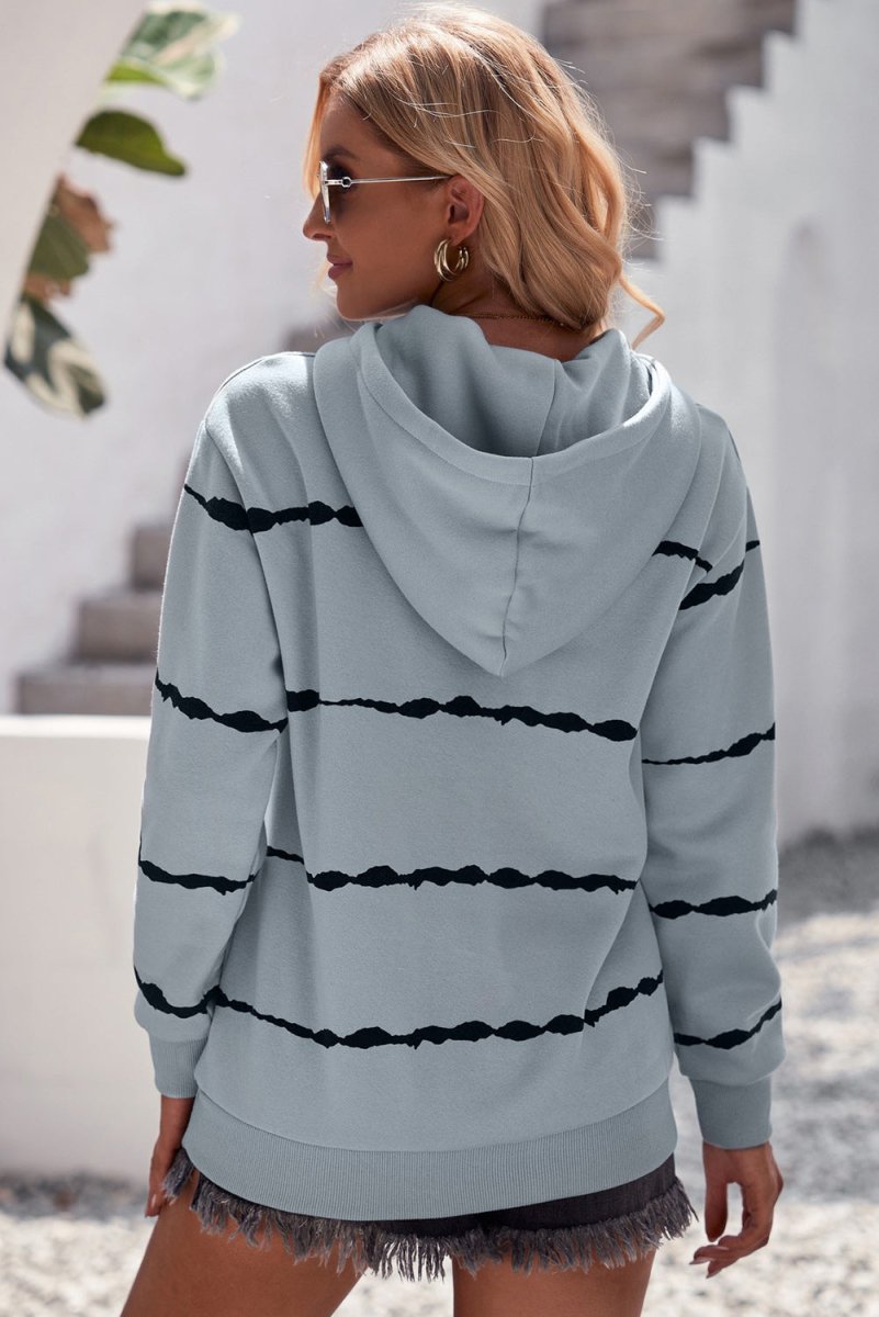 Striped Drop Shoulder Hoodie with Kangaroo Pocket 10010050745 - TapLike