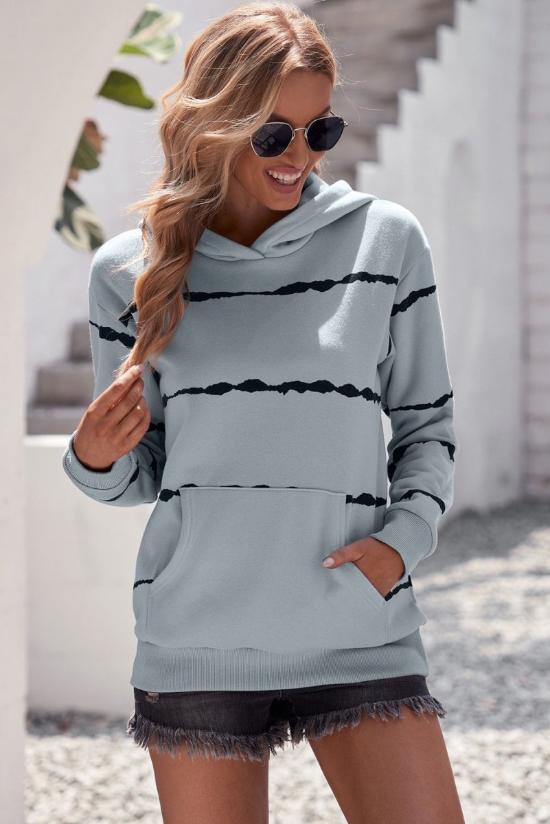 Striped Drop Shoulder Hoodie with Kangaroo Pocket 10010050745 - TapLike