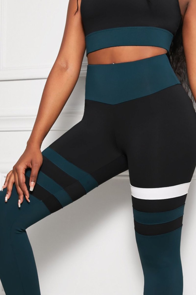 Striped Sports Bra and High Waisted Yoga Leggings Set 10010017769 - TapLike
