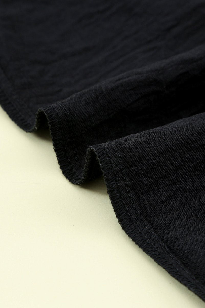 Textured Johnny Collar Three-Quarter Sleeve Blouse 10010056420 - TapLike