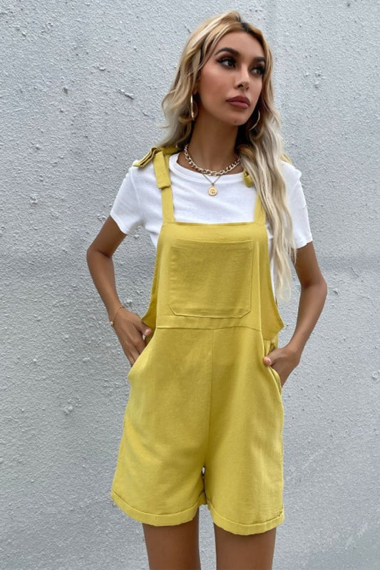 Tie Cuffed Short Overalls with Pockets X - Taplike