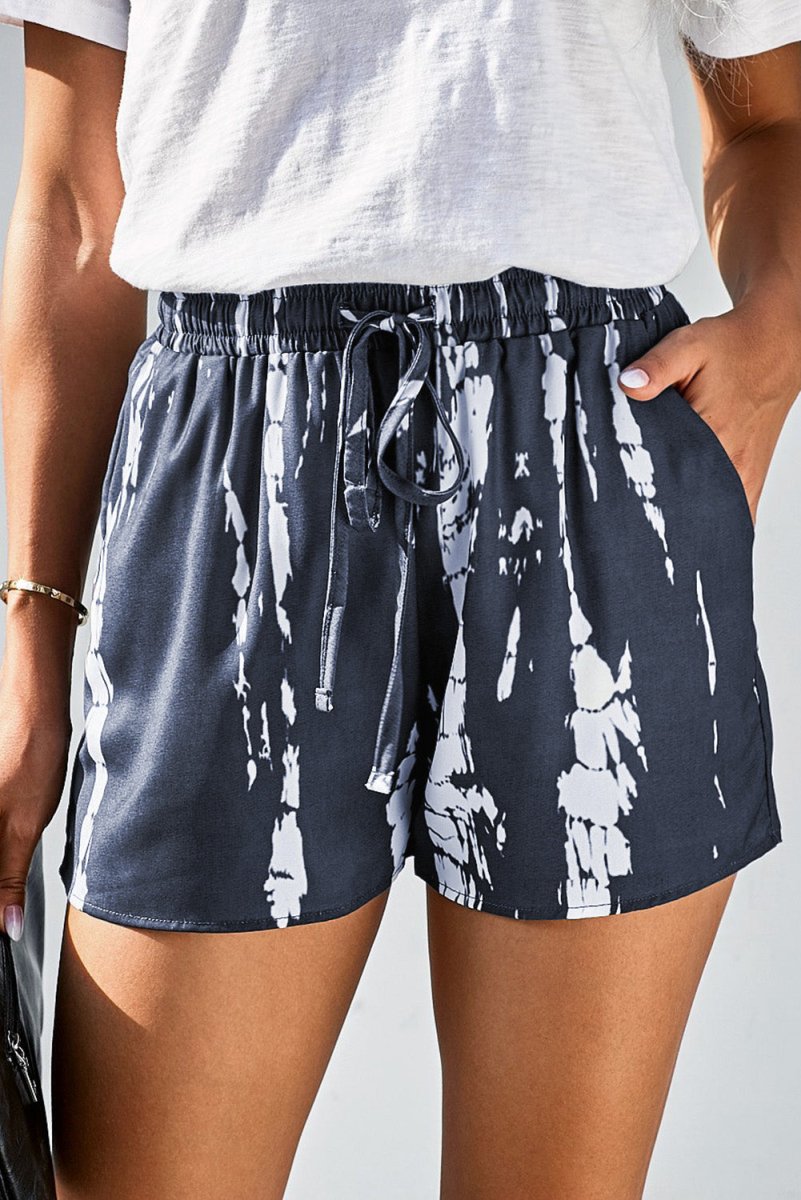 Tie-Dye Drawstring Waist Shorts with Pockets X - Taplike