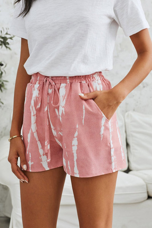 Tie-Dye Drawstring Waist Shorts with Pockets X - Taplike